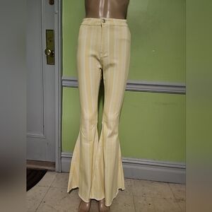 PEACH LOVE CALIFORNIA YELLOW STRIPE BELL BOTTOM JEANS Sz Small High Waist NWOT